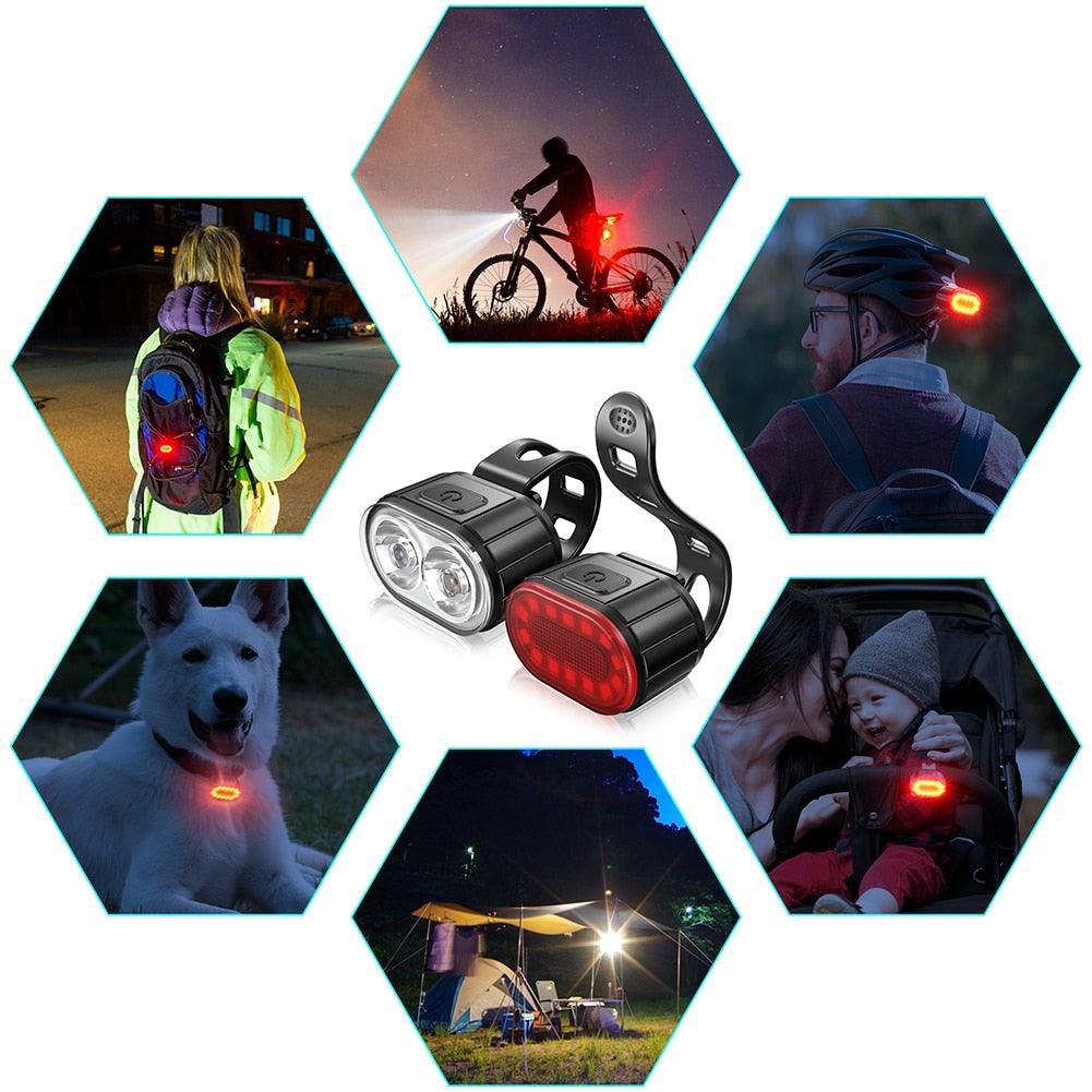 2PCS LED Bike Light Bicycle Front Rear lights USB Charge Headlight Cycling Taillight Bicycle Super Bright Front And Back Bicycle Lights USB Rechargeable Durable Waterproof Mountain Helmet Road Night Riding For Bike Stevvex