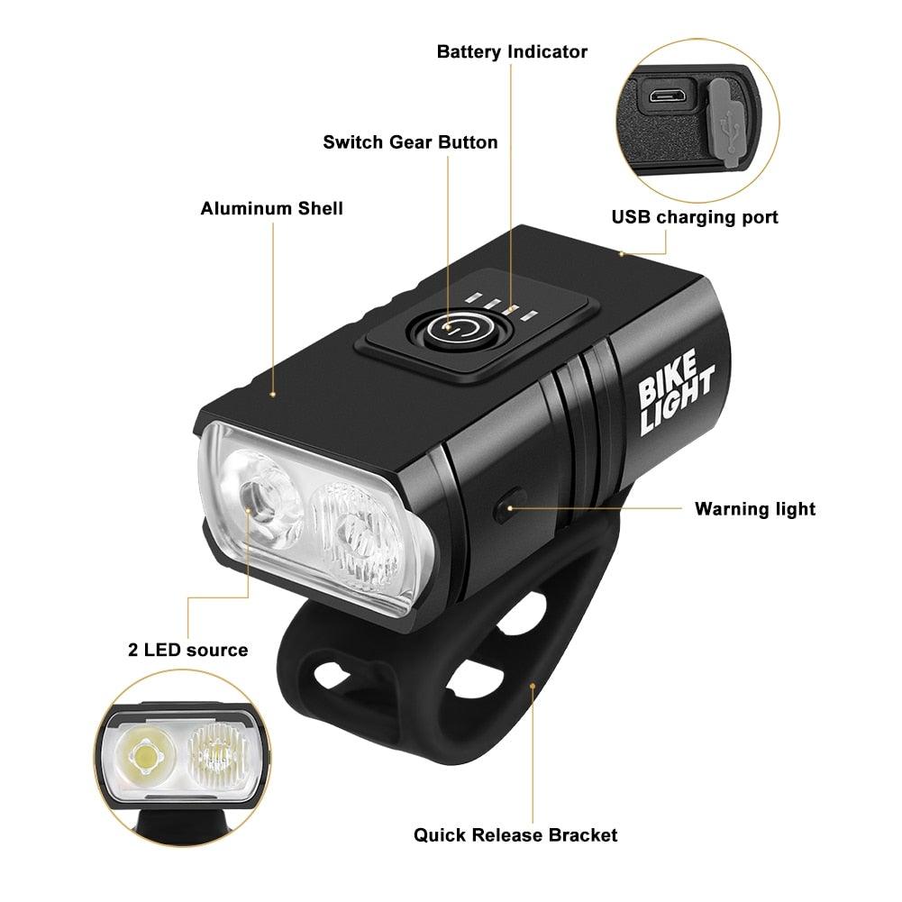 2PCS LED Bike Light Bicycle Front Rear lights USB Charge Headlight Cycling Taillight Bicycle Super Bright Front And Back Bicycle Lights USB Rechargeable Durable Waterproof Mountain Helmet Road Night Riding For Bike Stevvex