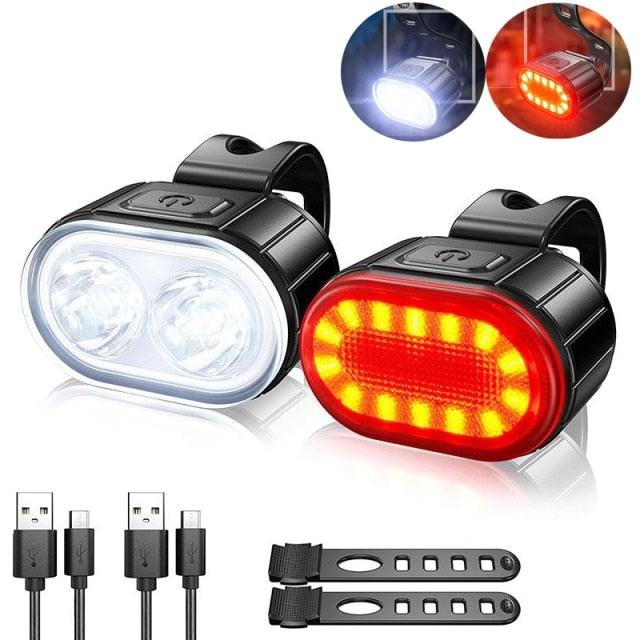 2PCS LED Bike Light Bicycle Front Rear lights USB Charge Headlight Cycling Taillight Bicycle Super Bright Front And Back Bicycle Lights USB Rechargeable Durable Waterproof Mountain Helmet Road Night Riding For Bike Stevvex