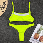 Neon Yellow Green Swimsuit Women Push Up Padded Micro Bikini Summer Beach Bathing Suit Beach Swimwear  Women's Scoop Neck Cut Out Front Lace Up Back High Cut One Piece Swimsuit Stevvex