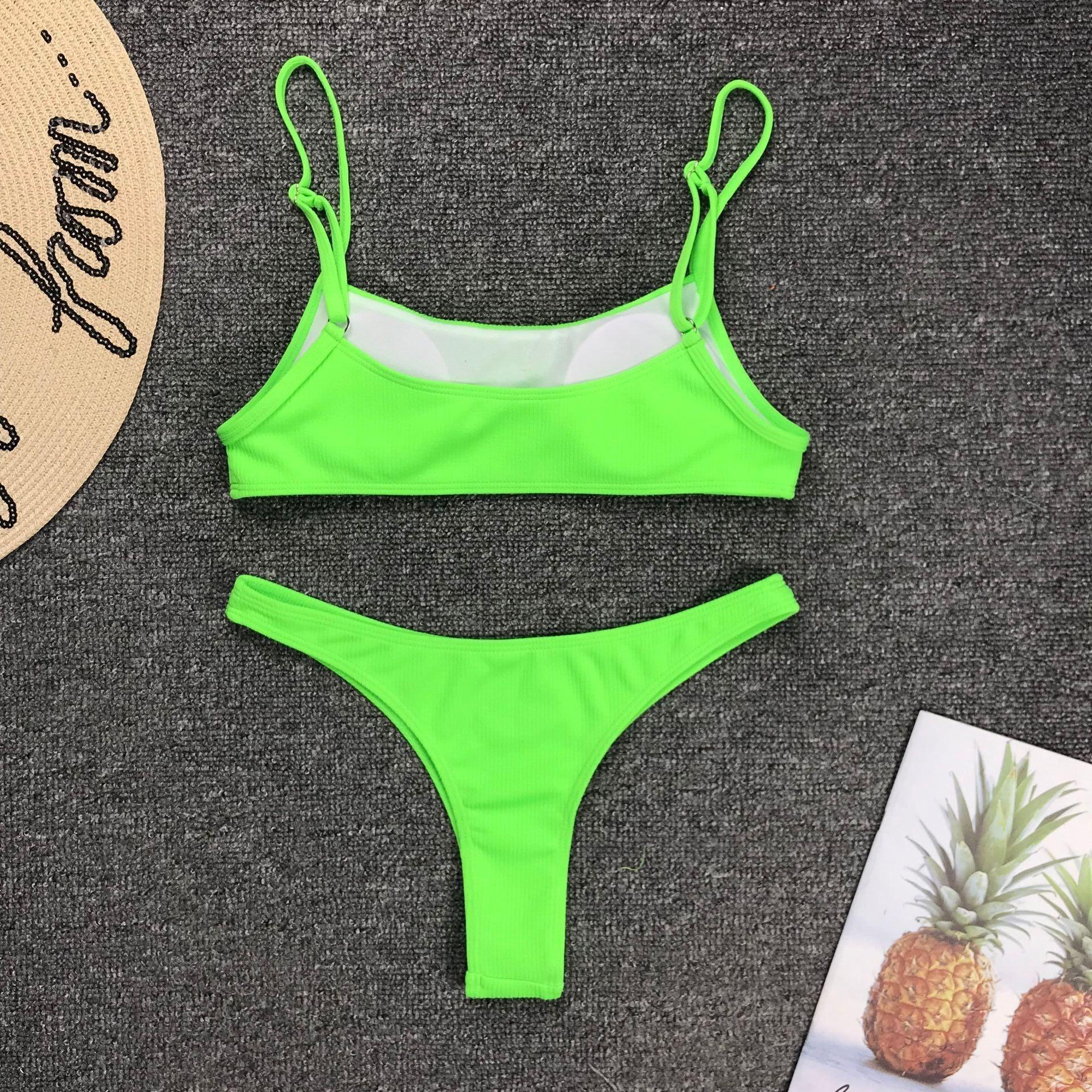 Neon Yellow Green Swimsuit Women Push Up Padded Micro Bikini Summer Beach Bathing Suit Beach Swimwear  Women's Scoop Neck Cut Out Front Lace Up Back High Cut One Piece Swimsuit Stevvex