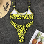 Neon Yellow Green Swimsuit Women Push Up Padded Micro Bikini Summer Beach Bathing Suit Beach Swimwear  Women's Scoop Neck Cut Out Front Lace Up Back High Cut One Piece Swimsuit Stevvex