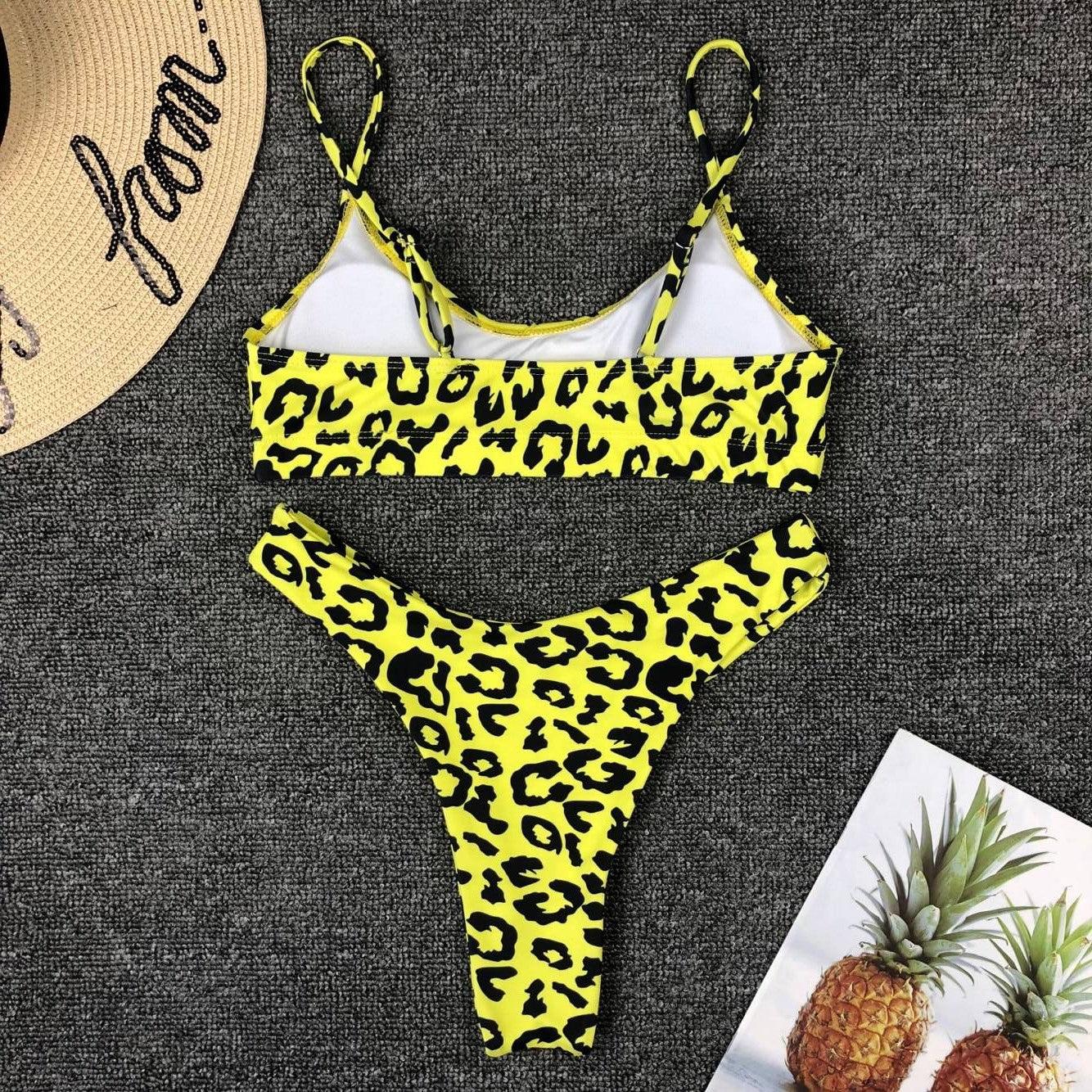 Neon Yellow Green Swimsuit Women Push Up Padded Micro Bikini Summer Beach Bathing Suit Beach Swimwear  Women's Scoop Neck Cut Out Front Lace Up Back High Cut One Piece Swimsuit Stevvex