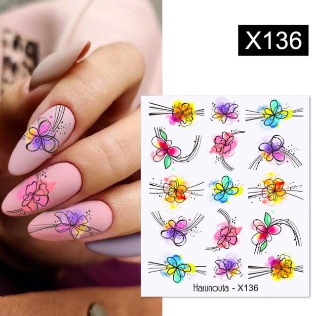 Black Lines Flower Leaves Water Decals Stickers Floral Face Marble Pattern Slider For Nails Summer Nail Art Decoration Summer Stickers on Nails Simple Summer Slider for Manicure Nail Art Watermark Manicure Decor Stevvex