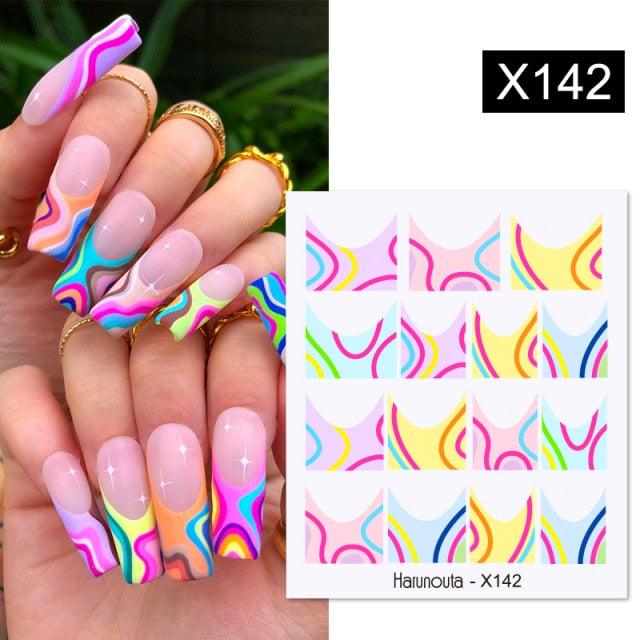 Black Lines Flower Leaves Water Decals Stickers Floral Face Marble Pattern Slider For Nails Summer Nail Art Decoration Summer Stickers on Nails Simple Summer Slider for Manicure Nail Art Watermark Manicure Decor Stevvex
