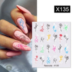 Black Lines Flower Leaves Water Decals Stickers Floral Face Marble Pattern Slider For Nails Summer Nail Art Decoration Summer Stickers on Nails Simple Summer Slider for Manicure Nail Art Watermark Manicure Decor Stevvex