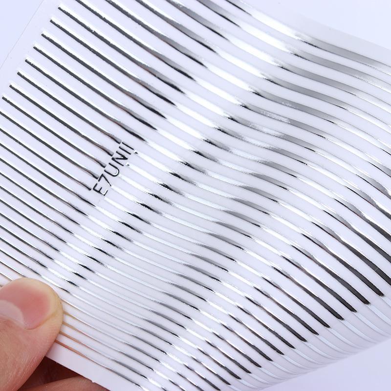 Black White 3D Nail Stickers Metal Gold Silver Geometric Tassel Strip Line Adhesive Transfer Decals Nail Art Design  Gold Silver Metal Nail Sticker  Metallic Curve Strip Line Nail Decal Self-Adhesive 3D Wave Design Nail Tips Decorations Manicure for Women Stevvex