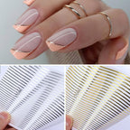 Black White 3D Nail Stickers Metal Gold Silver Geometric Tassel Strip Line Adhesive Transfer Decals Nail Art Design  Gold Silver Metal Nail Sticker  Metallic Curve Strip Line Nail Decal Self-Adhesive 3D Wave Design Nail Tips Decorations Manicure for Women Stevvex