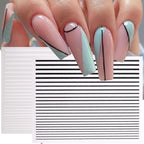 Black White 3D Nail Stickers Metal Gold Silver Geometric Tassel Strip Line Adhesive Transfer Decals Nail Art Design  Gold Silver Metal Nail Sticker  Metallic Curve Strip Line Nail Decal Self-Adhesive 3D Wave Design Nail Tips Decorations Manicure for Women Stevvex