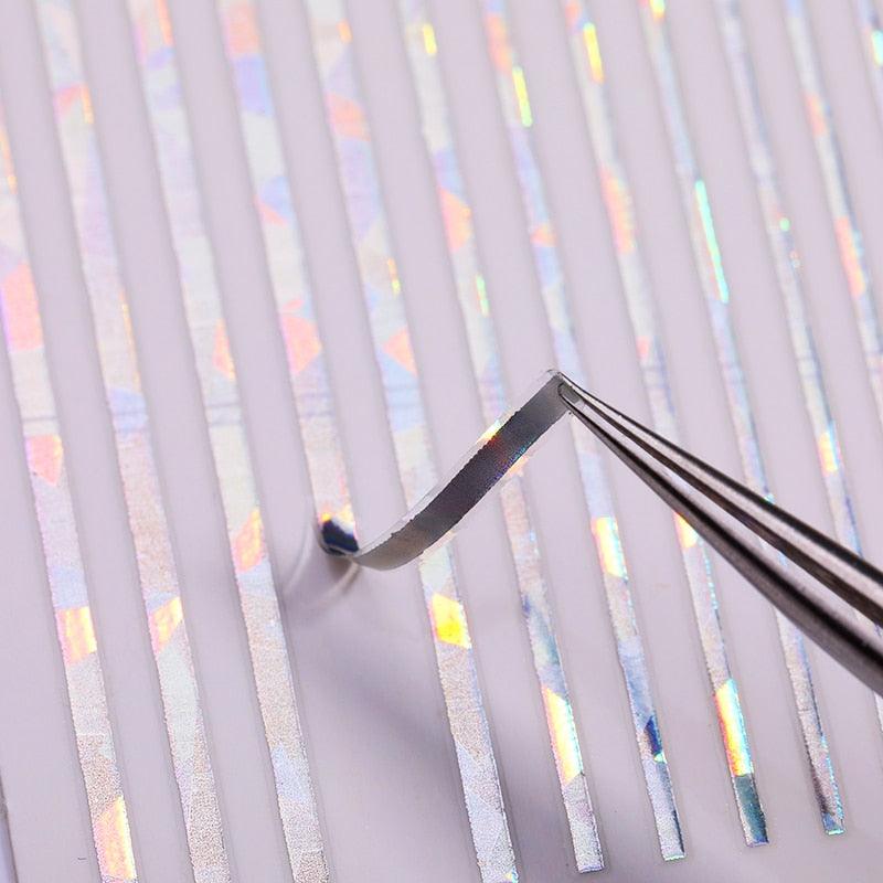 Black White 3D Nail Stickers Metal Gold Silver Geometric Tassel Strip Line Adhesive Transfer Decals Nail Art Design  Gold Silver Metal Nail Sticker  Metallic Curve Strip Line Nail Decal Self-Adhesive 3D Wave Design Nail Tips Decorations Manicure for Women Stevvex