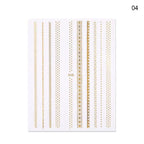 Black White 3D Nail Stickers Metal Gold Silver Geometric Tassel Strip Line Adhesive Transfer Decals Nail Art Design  Gold Silver Metal Nail Sticker  Metallic Curve Strip Line Nail Decal Self-Adhesive 3D Wave Design Nail Tips Decorations Manicure for Women Stevvex
