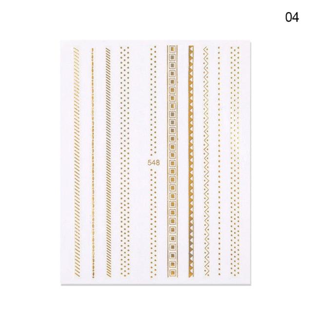 Black White 3D Nail Stickers Metal Gold Silver Geometric Tassel Strip Line Adhesive Transfer Decals Nail Art Design  Gold Silver Metal Nail Sticker  Metallic Curve Strip Line Nail Decal Self-Adhesive 3D Wave Design Nail Tips Decorations Manicure for Women Stevvex