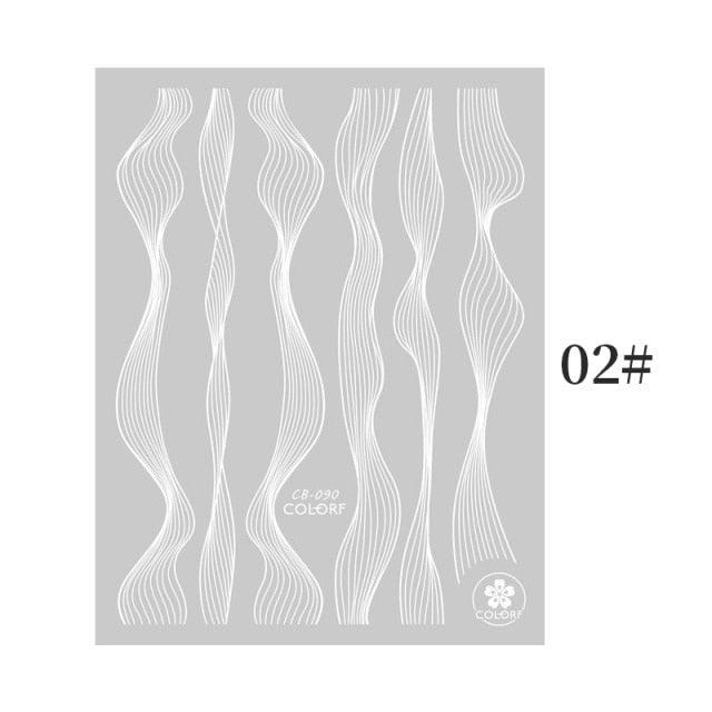 Black White 3D Nail Stickers Metal Gold Silver Geometric Tassel Strip Line Adhesive Transfer Decals Nail Art Design  Gold Silver Metal Nail Sticker  Metallic Curve Strip Line Nail Decal Self-Adhesive 3D Wave Design Nail Tips Decorations Manicure for Women Stevvex