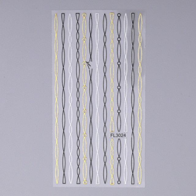 Black White 3D Nail Stickers Metal Gold Silver Geometric Tassel Strip Line Adhesive Transfer Decals Nail Art Design  Gold Silver Metal Nail Sticker  Metallic Curve Strip Line Nail Decal Self-Adhesive 3D Wave Design Nail Tips Decorations Manicure for Women Stevvex