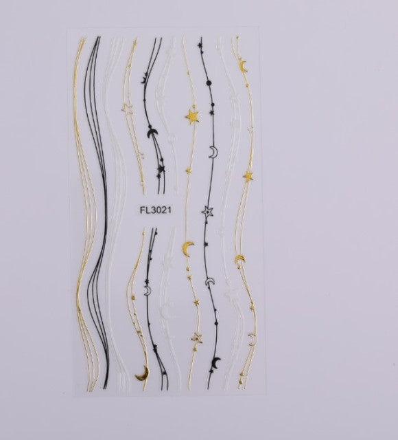 Black White 3D Nail Stickers Metal Gold Silver Geometric Tassel Strip Line Adhesive Transfer Decals Nail Art Design  Gold Silver Metal Nail Sticker  Metallic Curve Strip Line Nail Decal Self-Adhesive 3D Wave Design Nail Tips Decorations Manicure for Women Stevvex