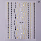 Black White 3D Nail Stickers Metal Gold Silver Geometric Tassel Strip Line Adhesive Transfer Decals Nail Art Design  Gold Silver Metal Nail Sticker  Metallic Curve Strip Line Nail Decal Self-Adhesive 3D Wave Design Nail Tips Decorations Manicure for Women Stevvex