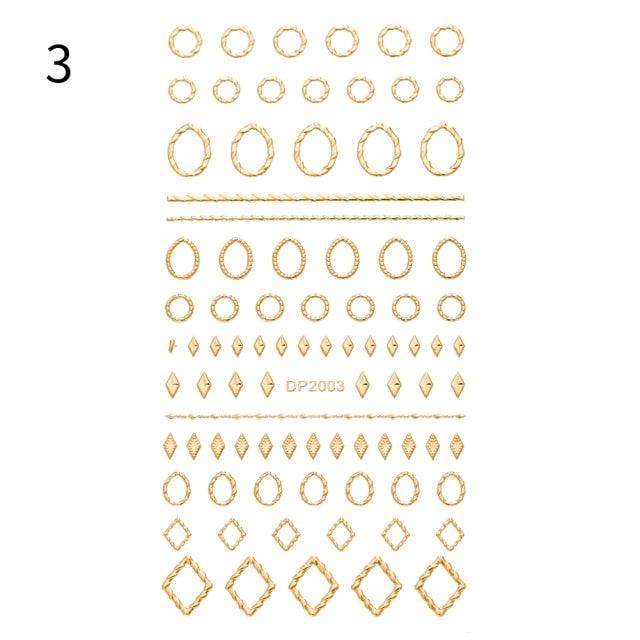 Black White 3D Nail Stickers Metal Gold Silver Geometric Tassel Strip Line Adhesive Transfer Decals Nail Art Design  Gold Silver Metal Nail Sticker  Metallic Curve Strip Line Nail Decal Self-Adhesive 3D Wave Design Nail Tips Decorations Manicure for Women Stevvex