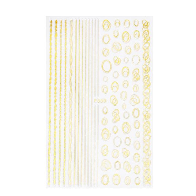 Black White 3D Nail Stickers Metal Gold Silver Geometric Tassel Strip Line Adhesive Transfer Decals Nail Art Design  Gold Silver Metal Nail Sticker  Metallic Curve Strip Line Nail Decal Self-Adhesive 3D Wave Design Nail Tips Decorations Manicure for Women Stevvex