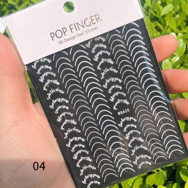 Black White 3D Nail Stickers Metal Gold Silver Geometric Tassel Strip Line Adhesive Transfer Decals Nail Art Design  Gold Silver Metal Nail Sticker  Metallic Curve Strip Line Nail Decal Self-Adhesive 3D Wave Design Nail Tips Decorations Manicure for Women Stevvex