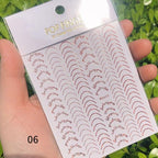 Black White 3D Nail Stickers Metal Gold Silver Geometric Tassel Strip Line Adhesive Transfer Decals Nail Art Design  Gold Silver Metal Nail Sticker  Metallic Curve Strip Line Nail Decal Self-Adhesive 3D Wave Design Nail Tips Decorations Manicure for Women Stevvex