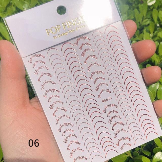 Black White 3D Nail Stickers Metal Gold Silver Geometric Tassel Strip Line Adhesive Transfer Decals Nail Art Design  Gold Silver Metal Nail Sticker  Metallic Curve Strip Line Nail Decal Self-Adhesive 3D Wave Design Nail Tips Decorations Manicure for Women Stevvex