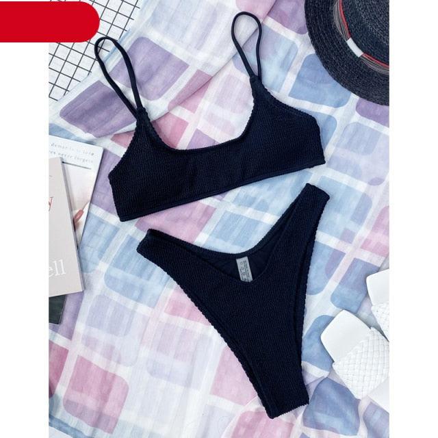 Women One-Shoulder Bikini Swimsuit Women Push Up Swimwear Women's Bathing Suit Comfortable Bikini Ribbed Two Piece Swimsuit Bikini Set Summer Bathing Suit Beach Wear Swimming Suit Stevvex