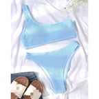Women One-Shoulder Bikini Swimsuit Women Push Up Swimwear Women's Bathing Suit Comfortable Bikini Ribbed Two Piece Swimsuit Bikini Set Summer Bathing Suit Beach Wear Swimming Suit Stevvex