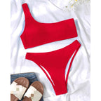 Women One-Shoulder Bikini Swimsuit Women Push Up Swimwear Women's Bathing Suit Comfortable Bikini Ribbed Two Piece Swimsuit Bikini Set Summer Bathing Suit Beach Wear Swimming Suit Stevvex