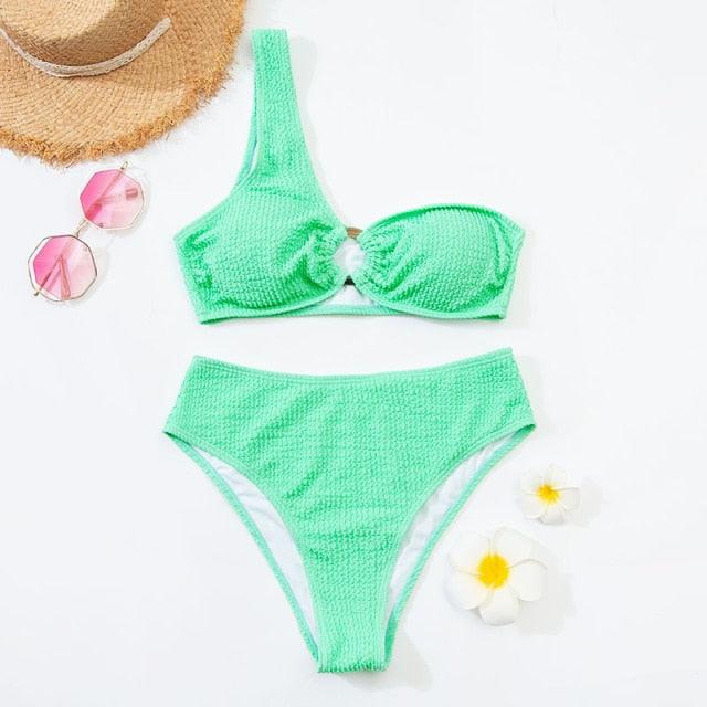 Women One-Shoulder Bikini Swimsuit Women Push Up Swimwear Women's Bathing Suit Comfortable Bikini Ribbed Two Piece Swimsuit Bikini Set Summer Bathing Suit Beach Wear Swimming Suit Stevvex