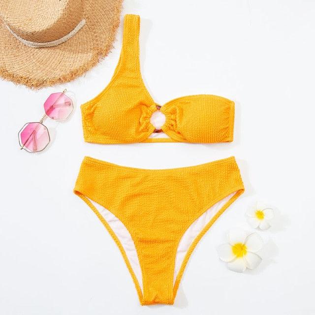 Women One-Shoulder Bikini Swimsuit Women Push Up Swimwear Women's Bathing Suit Comfortable Bikini Ribbed Two Piece Swimsuit Bikini Set Summer Bathing Suit Beach Wear Swimming Suit Stevvex