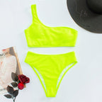 Women One-Shoulder Bikini Swimsuit Women Push Up Swimwear Women's Bathing Suit Comfortable Bikini Ribbed Two Piece Swimsuit Bikini Set Summer Bathing Suit Beach Wear Swimming Suit Stevvex