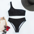 Women One-Shoulder Bikini Swimsuit Women Push Up Swimwear Women's Bathing Suit Comfortable Bikini Ribbed Two Piece Swimsuit Bikini Set Summer Bathing Suit Beach Wear Swimming Suit Stevvex
