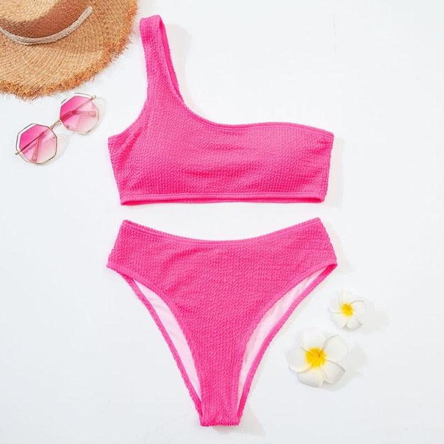 Women One-Shoulder Bikini Swimsuit Women Push Up Swimwear Women's Bathing Suit Comfortable Bikini Ribbed Two Piece Swimsuit Bikini Set Summer Bathing Suit Beach Wear Swimming Suit Stevvex