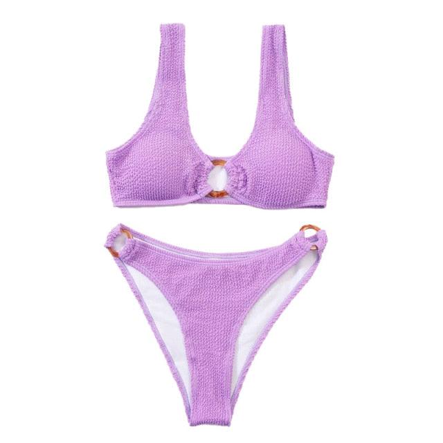 Women One-Shoulder Bikini Swimsuit Women Push Up Swimwear Women's Bathing Suit Comfortable Bikini Ribbed Two Piece Swimsuit Bikini Set Summer Bathing Suit Beach Wear Swimming Suit Stevvex