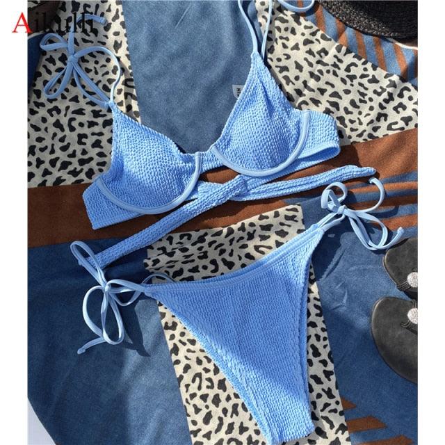 Women One-Shoulder Bikini Swimsuit Women Push Up Swimwear Women's Bathing Suit Comfortable Bikini Ribbed Two Piece Swimsuit Bikini Set Summer Bathing Suit Beach Wear Swimming Suit Stevvex