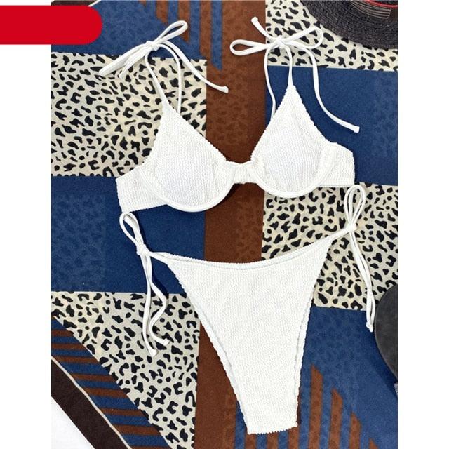 Women One-Shoulder Bikini Swimsuit Women Push Up Swimwear Women's Bathing Suit Comfortable Bikini Ribbed Two Piece Swimsuit Bikini Set Summer Bathing Suit Beach Wear Swimming Suit Stevvex