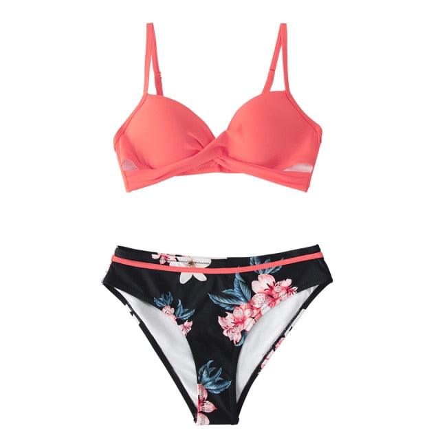 Push Up Floral Bikini Sets Women Two Pieces Swimsuits Women's Bathing Suits Push Up Halter Bandage Bikini Floral Printing Swim Bottoms Two Piece Swimsuits New Girl Beach Bathing Suits Swimwear Stevvex