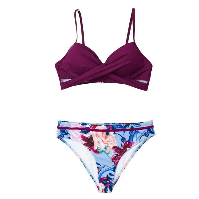 Push Up Floral Bikini Sets Women Two Pieces Swimsuits Women's Bathing Suits Push Up Halter Bandage Bikini Floral Printing Swim Bottoms Two Piece Swimsuits New Girl Beach Bathing Suits Swimwear Stevvex