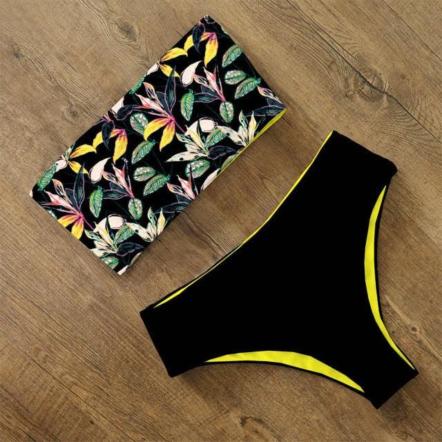 Bikini Swimwear Swimsuit Women Floral Print High Waist Bikini Set Back Cross Bathing Suit Female Beach Wear Women's Bikini Swimsuits Strapless Two Pieces Bathing Suits Stevvex