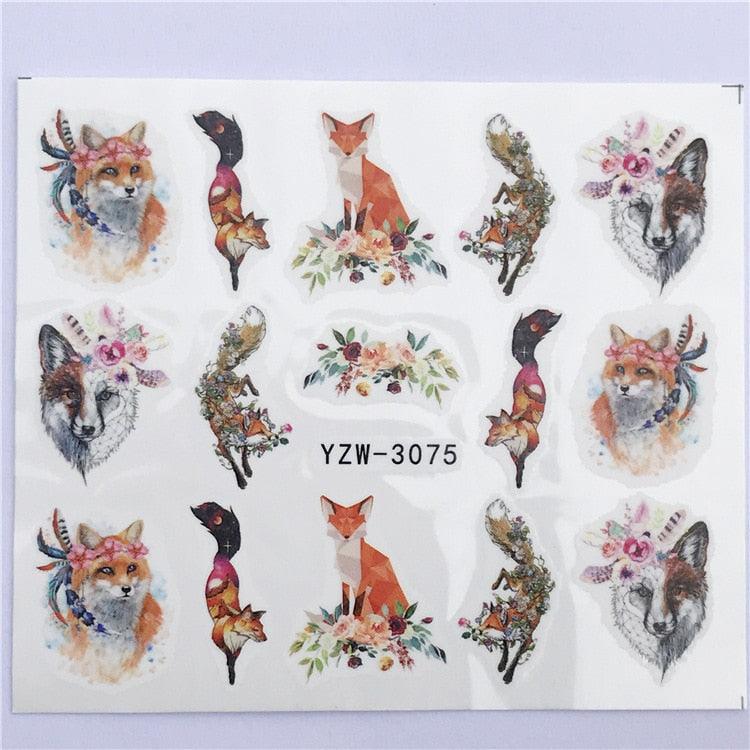 Fox Wolf Animal 3D Embossed Nail Sticker Flower Adhesive Manicure Slider Nail Art Tips Decorations Decals Manicure Design Golden Firework Star Accessories Heart Nail Art Stickers Glitter Decals Love Nail Sequins Laser Heart Nail Stevvex