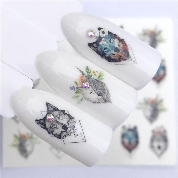 Fox Wolf Animal 3D Embossed Nail Sticker Flower Adhesive Manicure Slider Nail Art Tips Decorations Decals Manicure Design Golden Firework Star Accessories Heart Nail Art Stickers Glitter Decals Love Nail Sequins Laser Heart Nail Stevvex