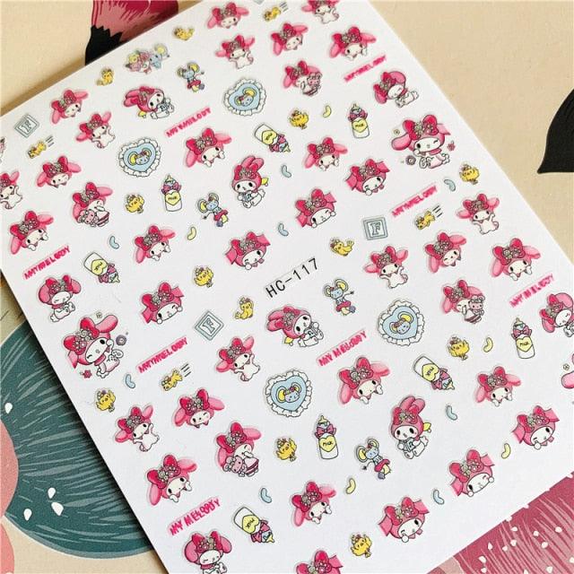 Cute rabbit Cute cat  Japanese Justice Girl 3D Back Glue Nail Sticker Nail Decoration Nail Art Nail Ornament Self Adhesive Nail Decals for Nail Art Decoration Including Hearts Stars Letters Bowknot Leaves Flowers Plants Fruits Butterflies for Woman Stevvex