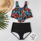 Women High Waist Bikini Plus Size Swimwear Summer Swimsuit Beach Bathing Suit Ruffle Bikini  Floral Printed Ruffle High Waist Bikini Set Women's Tummy Control Bathing Suit Swimsuit Flounce Peplum Stevvex