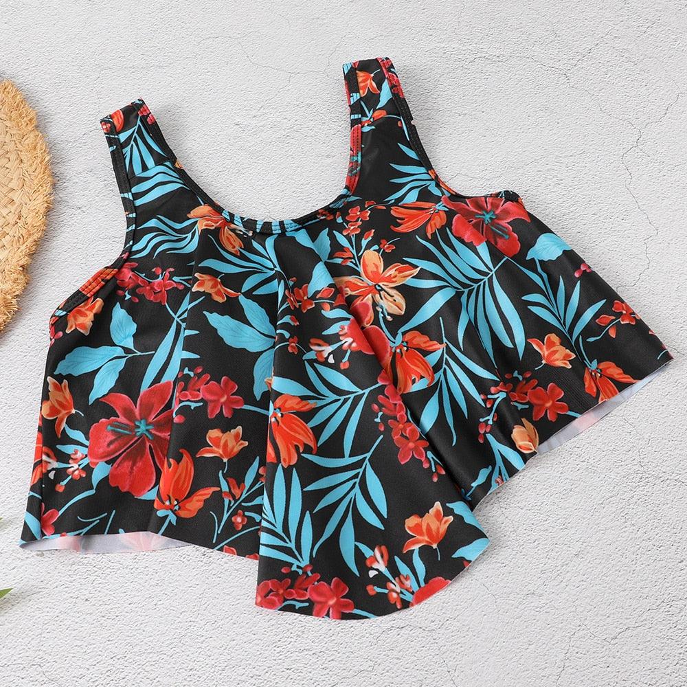 Women High Waist Bikini Plus Size Swimwear Summer Swimsuit Beach Bathing Suit Ruffle Bikini  Floral Printed Ruffle High Waist Bikini Set Women's Tummy Control Bathing Suit Swimsuit Flounce Peplum Stevvex