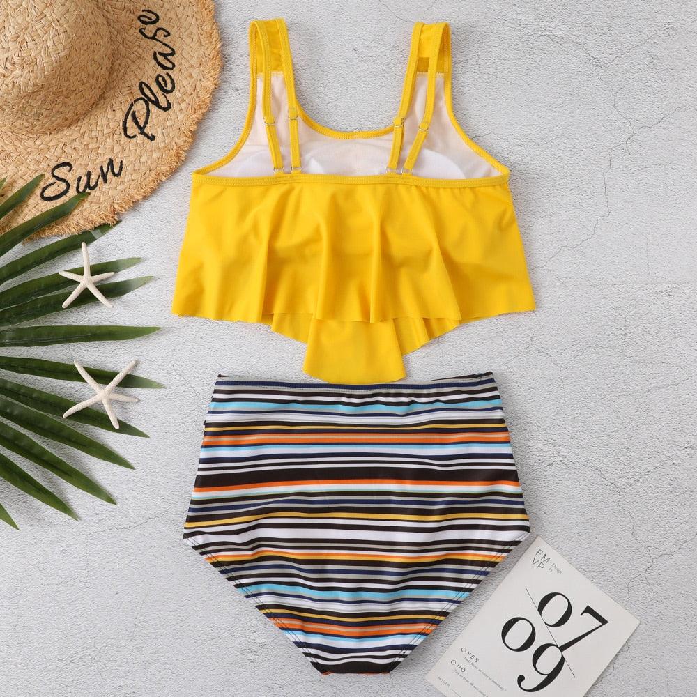 Women High Waist Bikini Plus Size Swimwear Summer Swimsuit Beach Bathing Suit Ruffle Bikini  Floral Printed Ruffle High Waist Bikini Set Women's Tummy Control Bathing Suit Swimsuit Flounce Peplum Stevvex