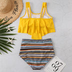 Women High Waist Bikini Plus Size Swimwear Summer Swimsuit Beach Bathing Suit Ruffle Bikini  Floral Printed Ruffle High Waist Bikini Set Women's Tummy Control Bathing Suit Swimsuit Flounce Peplum Stevvex