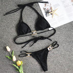 Shiny Diamond Bikini Push Up Halter Swimsuit Female Crystal Swimwear Women Bathing Suit New Women's Crystal Diamond Swimsuit High Cut Bikini Set Straps Two Piece Bathing Suit Stevvex