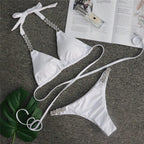 Shiny Diamond Bikini Push Up Halter Swimsuit Female Crystal Swimwear Women Bathing Suit New Women's Crystal Diamond Swimsuit High Cut Bikini Set Straps Two Piece Bathing Suit Stevvex