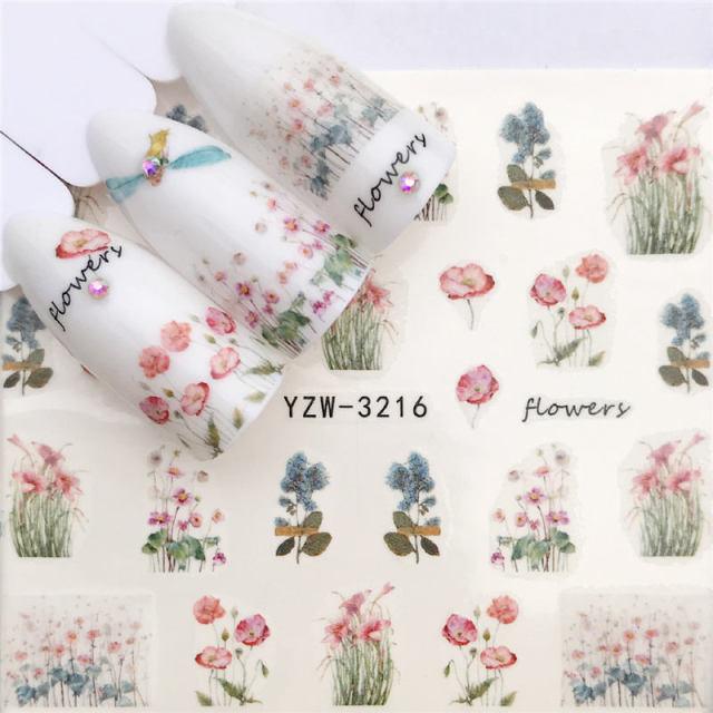 Flower Animal Designs Water Transfer Sticker Nail Art Decals Fashion Wraps Tips Manicure Tools Nail Watermark Decals iridescent Decoration Nail Self-Adhesive Decals Nail Stickers Water Transfer Fresh Nail Decals for Nail Art Stevvex