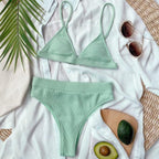 Bikini Swimwear Swimsuit Women Solid Bathing Suit Bikini Set With Pad Female High Waist Beachwear Women Bikini Swimsuits 2 Piece Deep V Neck Swimwear Adjustable Strap Back Bathing Suits Stevvex